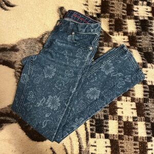 Lands End girls size 10 Floral Patterned Blue Jeans